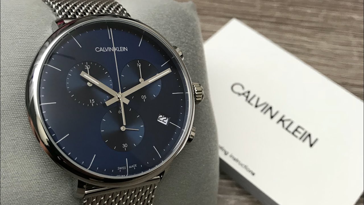  Shop Authentic Calvin Klein High Noon Chronograph Blue Dial Silver Mesh Bracelet Watch for Men - K8M2712N - Luxxuri