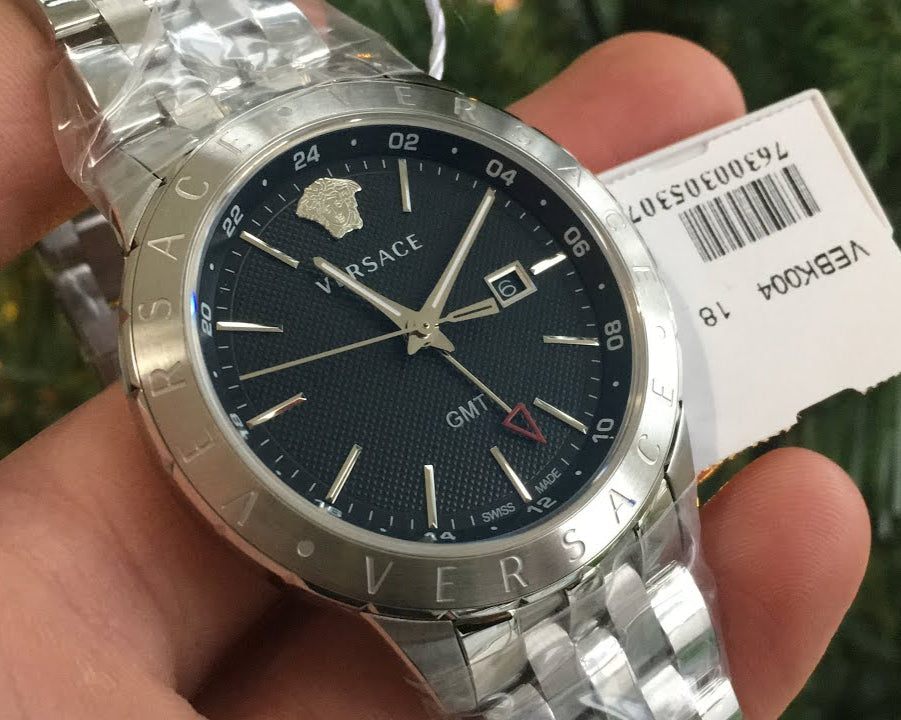 Versace Univers Analog Black Dial Silver Steel Strap Watch for Men - VEBK00418