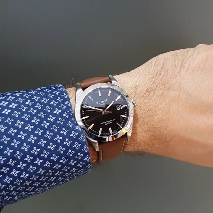 Tissot Gentleman Powermatic 80 Silicium Blue Dial Brown Leather Strap Watch For Men - T127.407.16.041.00