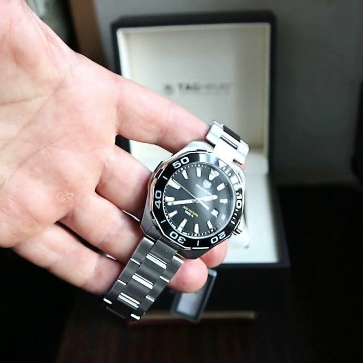  Shop Authentic Tag Heuer Aquaracer Quartz Black Dial Silver Steel Strap Watch for Men - WAY101A.BA0746 - Luxxuri