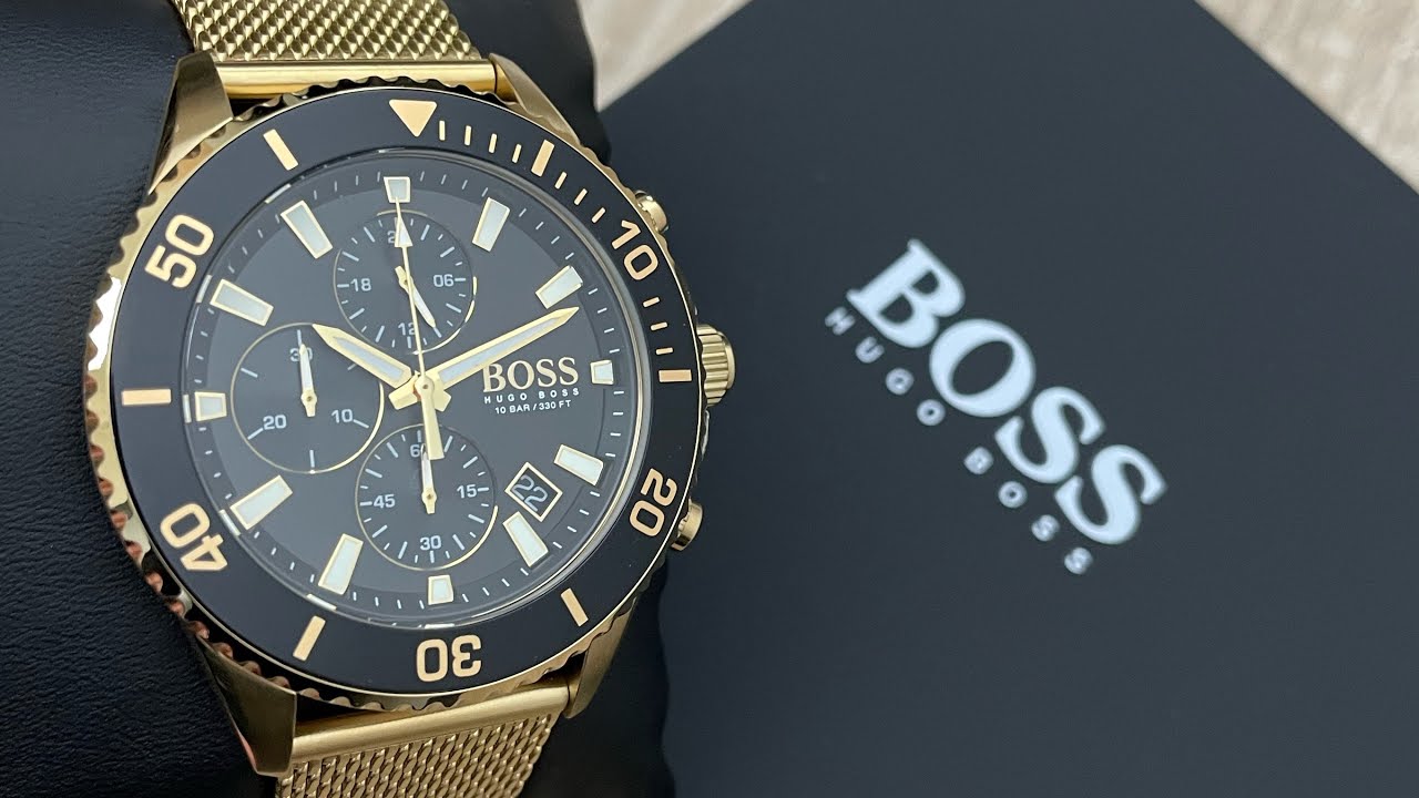  Shop Authentic Hugo Boss Admiral Chronograph Black Dial Gold Mesh Bracelet Watch for Men - 1513906 - Luxxuri