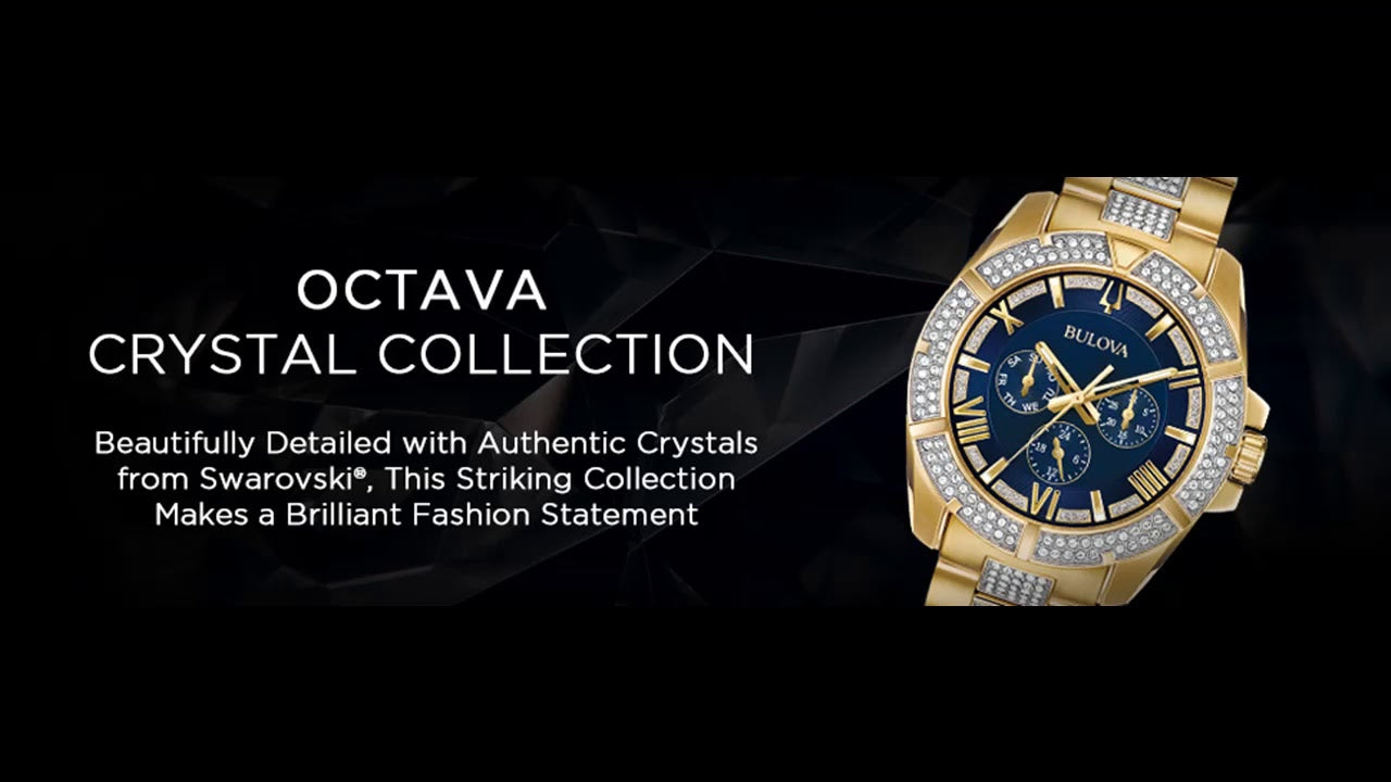  Shop Authentic Bulova Crystal Collection Blue Dial Gold Steel Strap Watch for Men - 98C128 - Luxxuri