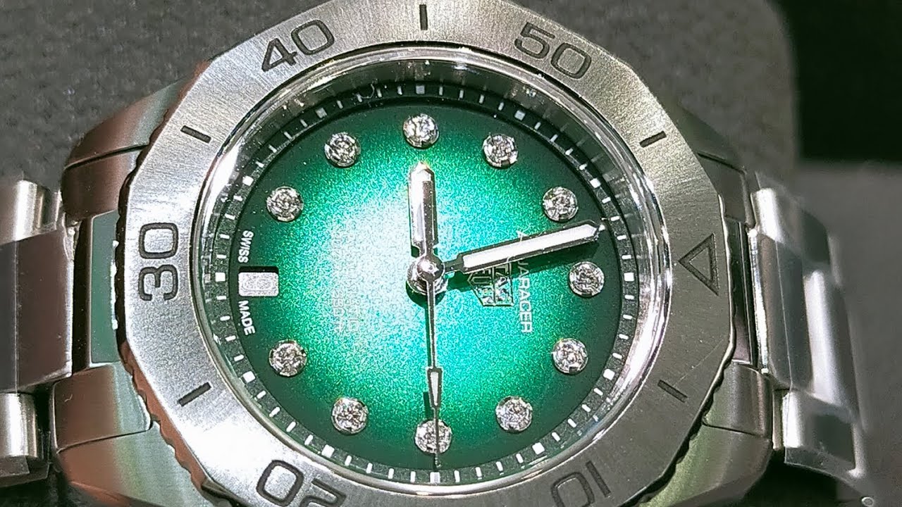  Shop Authentic Tag Heuer Aquaracer Professional 200 Automatic Diamond Green Dial Silver Steel Strap Watch for Women - WBP2415.BA0622 - Luxxuri