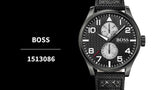  Shop Authentic Hugo Boss Aeroliner Chronograph Black Dial Black Leather Strap Watch For Men - 1513086 - Luxxuri