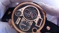  Shop Authentic Diesel Big Daddy Gold & Black Dial Black Leather Strap Watch For Men - DZ7261 - Luxxuri
