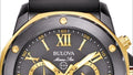  Shop Authentic Bulova Marine Star Chronograph Black Dial Black Rubber Strap Watch for Men - 98B278 - Luxxuri