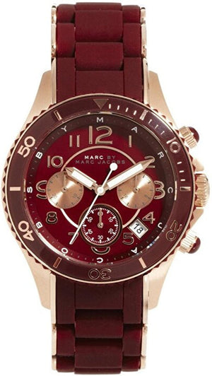  Shop Authentic Marc Jacobs Rock Chronograph Red Dial Red Silicone Strap Watch for Women - MBM2596 - Luxxuri