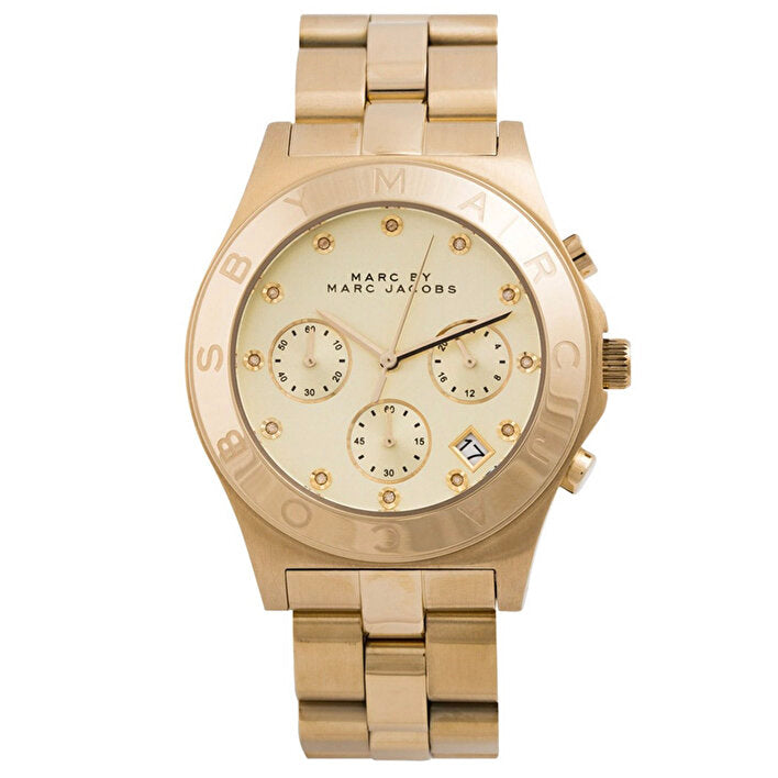 Marc Jacobs Blade Chronograph Gold Dial Gold Steel Strap Watch for Women - MBM3101
