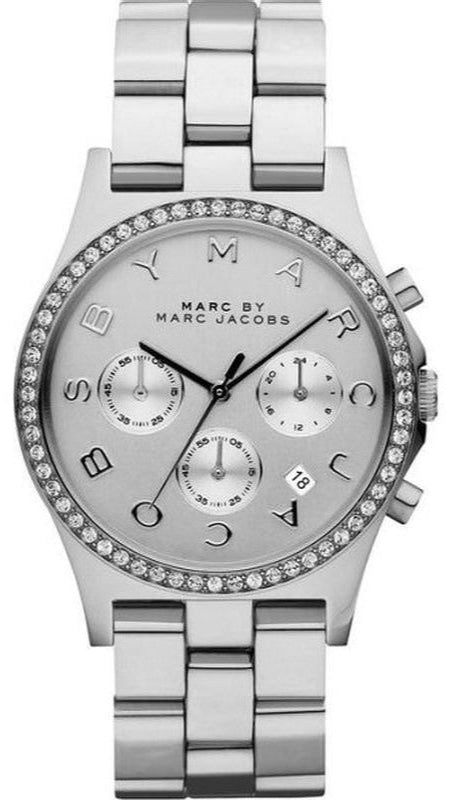  Shop Authentic Marc Jacobs Henry Chronograph Silver Dial Silver Steel Strap Watch for Women - MBM3104 - Luxxuri