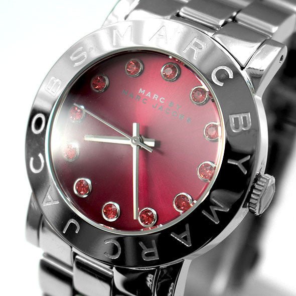 Marc Jacobs Amy Red Dial Silver Steel Strap Watch for Women - MBM3333