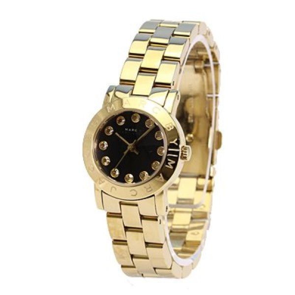 Marc Jacobs Amy Black Dial Gold Steel Strap Watch for Women - MBM3336