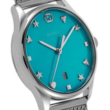  Shop Authentic Gucci G-Timeless Turquoise Mother of Pearl Dial Silver Mesh Bracelet Watch For Women - YA126582 - Luxxuri