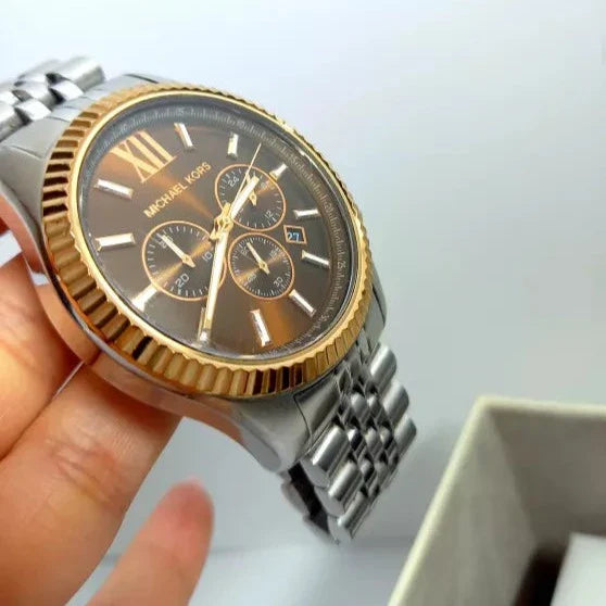  Shop Authentic Michael Kors Lexington Chronograph Brown Dial Silver Steel Strap Watch For Men - MK8732 - Luxxuri