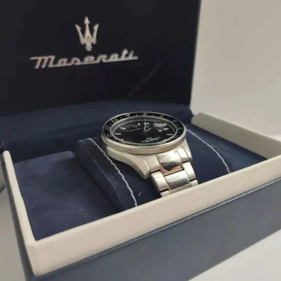 Maserati SFIDA Chronograph Black Dial Silver Steel Strap Watch For Men - R8853140005