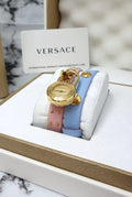  Shop Authentic Versace Medusa Lock Icon Quartz Gold Dial Pink & Blue Leather Strap Watch For Women - VEDW00219 - Luxxuri