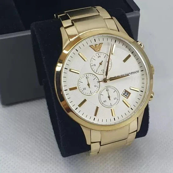  Shop Authentic Emporio Armani Renato Chronograph White Dial Gold Steel Strap Watch For Men - AR11332 - Luxxuri