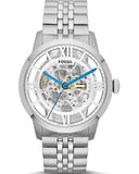  Shop Authentic Fossil Townsman Automatic Skeleton Silver Dial Silver Steel Strap Watch for Men - ME3044 - Luxxuri