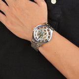  Shop Authentic Fossil Townsman Automatic Skeleton Blue Dial Silver Steel Strap Watch for Men - ME3073 - Luxxuri