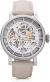  Shop Authentic Fossil Boyfriend Automatic Skeleton Silver Dial White Leather Strap Watch for Women - ME3069 - Luxxuri