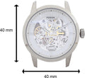 Fossil Townsman Automatic Skeleton White Dial Black Leather Strap Watch for Men - ME3085