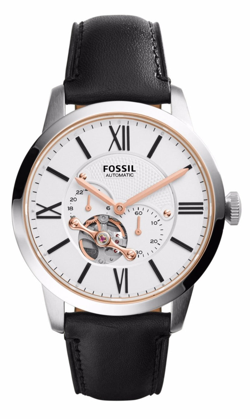  Shop Authentic Fossil Townsman Automatic White Dial Black Leather Strap Watch for Men - ME3104 - Luxxuri