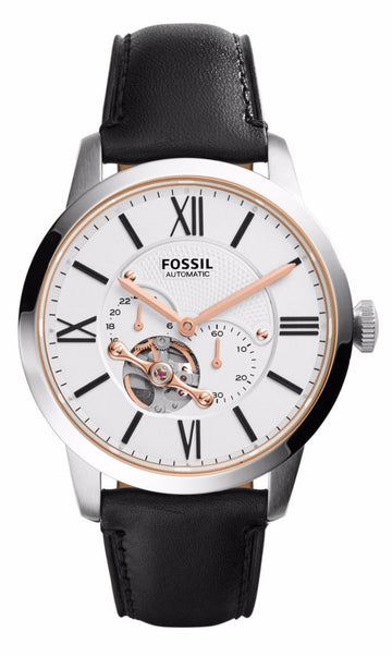  Shop Authentic Fossil Townsman Automatic White Dial Black Leather Strap Watch for Men - ME3104 - Luxxuri