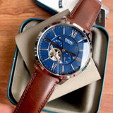  Shop Authentic Fossil Townsman Automatic Blue Dial Brown Leather Strap Watch for Men - ME3110 - Luxxuri