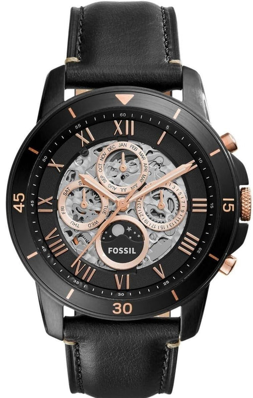  Shop Authentic Fossil Grant Sport Automatic Skeleton Black Dial Black Leather Strap Watch for Men - ME3138 - Luxxuri