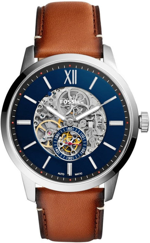  Shop Authentic Fossil Townsman Automatic Skeleton Blue Dial Brown Leather Strap Watch for Men - ME3154 - Luxxuri