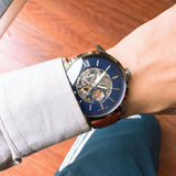  Shop Authentic Fossil Townsman Automatic Skeleton Blue Dial Brown Leather Strap Watch for Men - ME3154 - Luxxuri