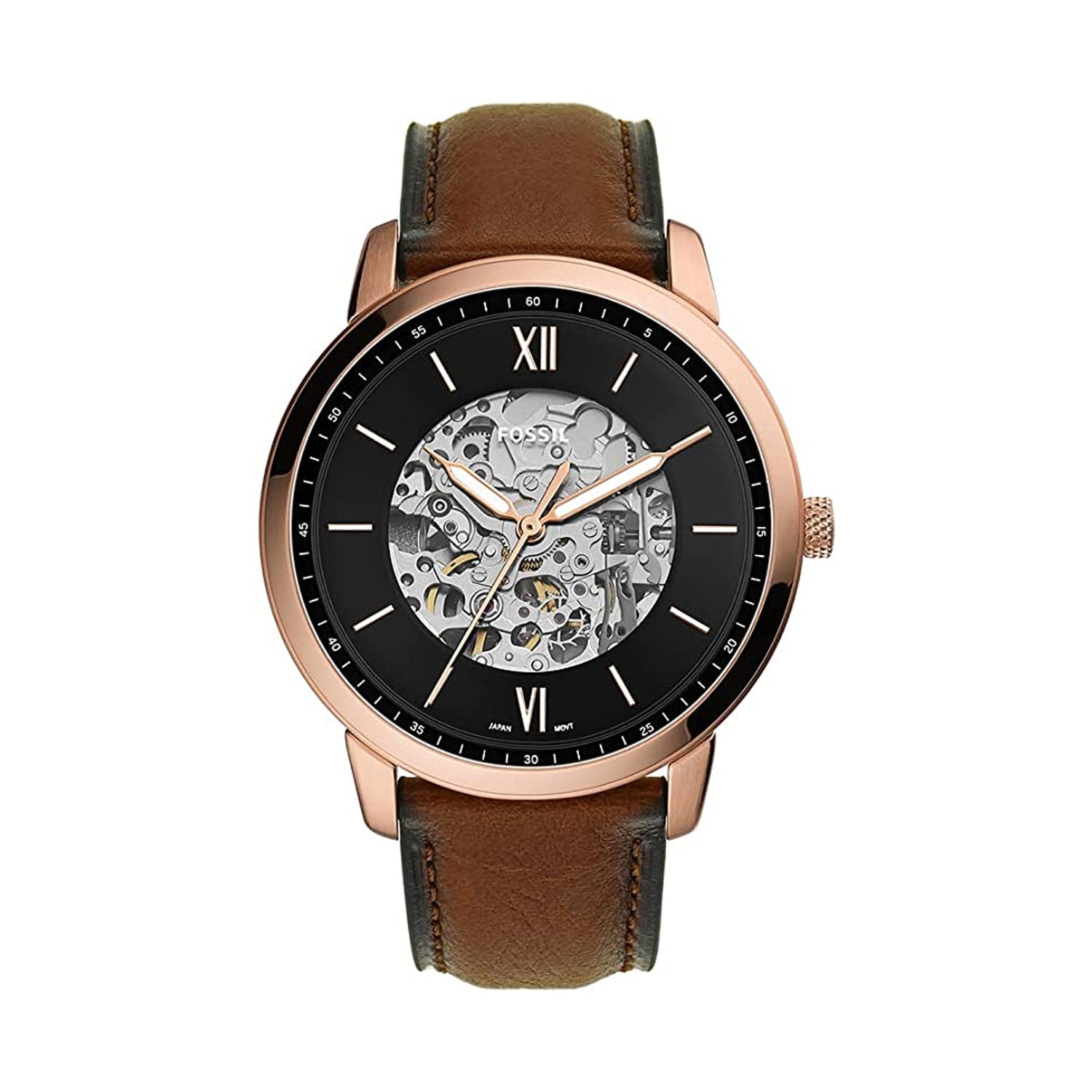  Shop Authentic Fossil Neutra Automatic Skeleton Black Dial Brown Leather Strap Watch for Men - ME3195 - Luxxuri