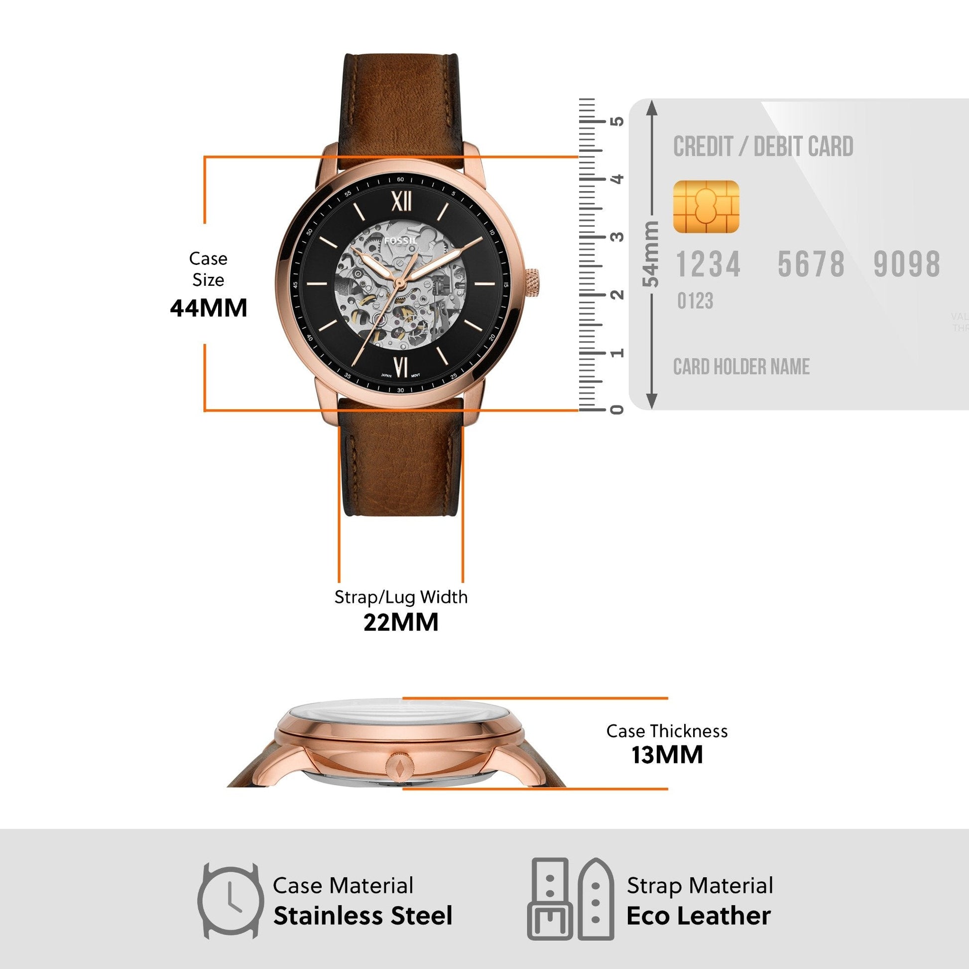  Shop Authentic Fossil Neutra Automatic Skeleton Black Dial Brown Leather Strap Watch for Men - ME3195 - Luxxuri