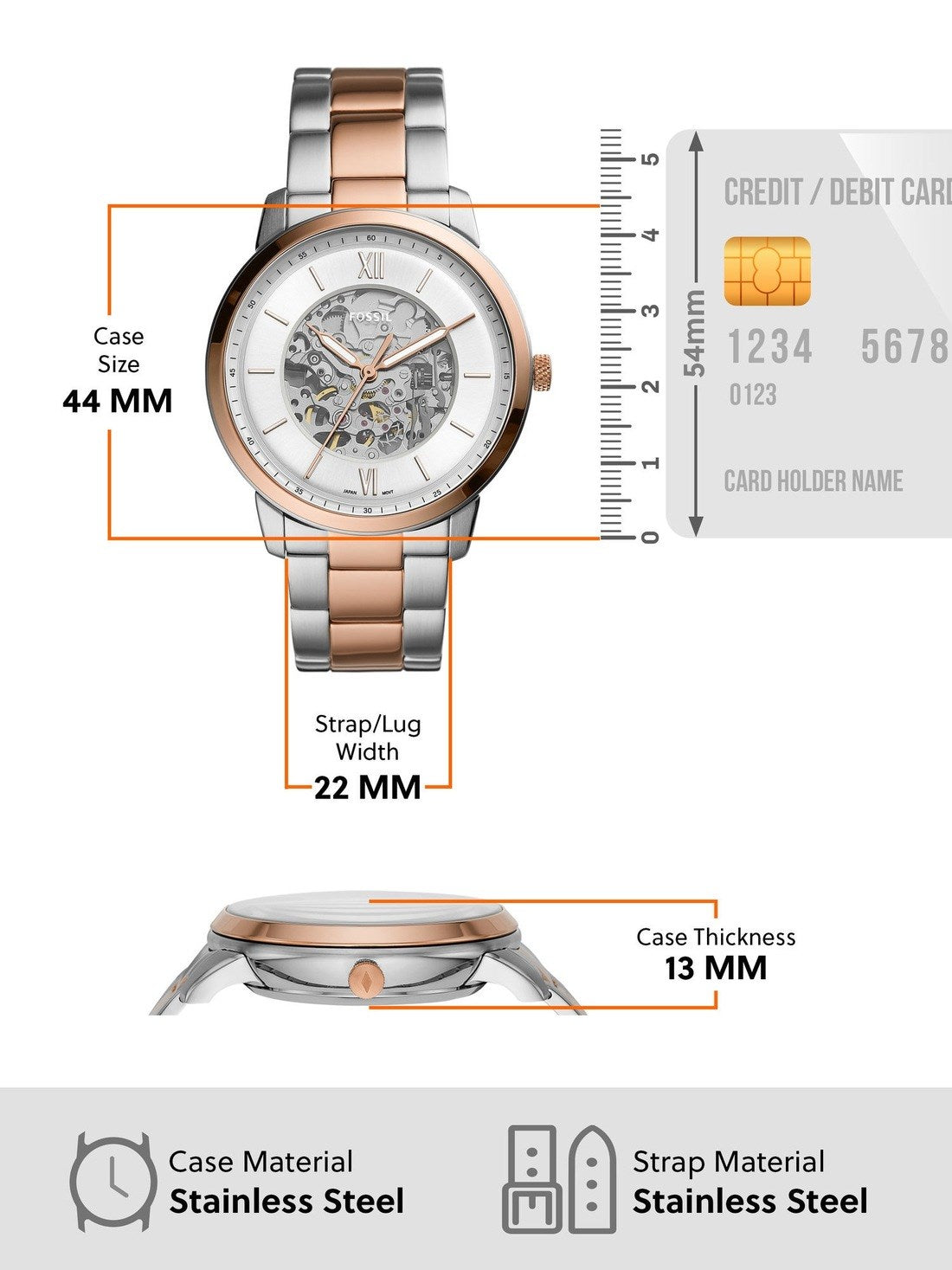  Shop Authentic Fossil Neutra Automatic Skeleton White Dial Two Tone Steel Strap Watch for Men - ME3196 - Luxxuri