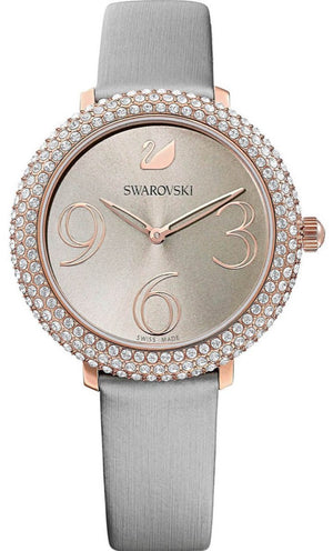  Shop Authentic Swarovski Crystal Frost Grey Dial Grey Leather Strap Watch for Women - 5484067 - Luxxuri