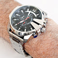  Shop Authentic Diesel Mega Chief Chronograph Black Dial Silver Steel Strap Watch For Men - DZ4308 - Luxxuri