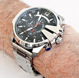  Shop Authentic Diesel Mega Chief Chronograph Black Dial Silver Steel Strap Watch For Men - DZ4308 - Luxxuri