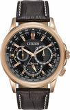  Shop Authentic Citizen Eco Drive Calendrier Black Dial Brown Leather StrapWatch For Men - BU2023-12E - Luxxuri