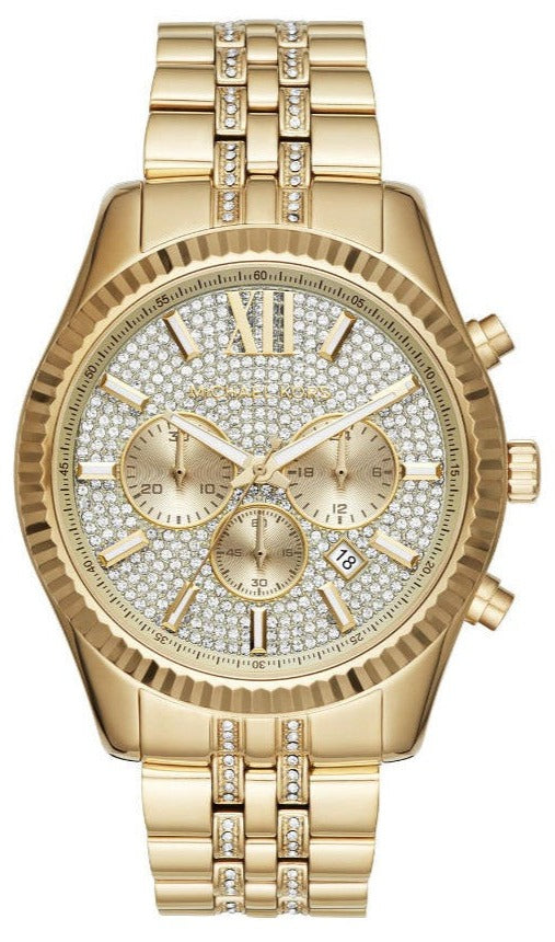  Shop Authentic Michael Kors Lexington Chronograph Gold Dial Gold Steel Strap Watch For Men - MK8579 - Luxxuri