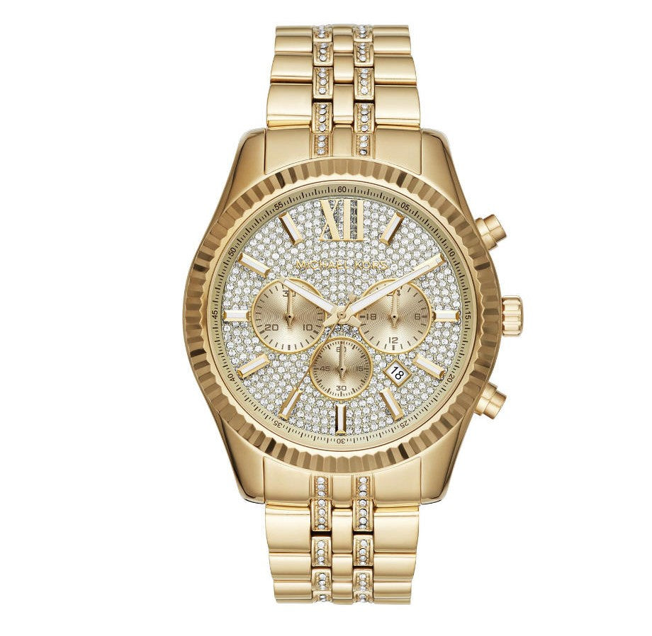  Shop Authentic Michael Kors Lexington Chronograph Gold Dial Gold Steel Strap Watch For Men - MK8579 - Luxxuri