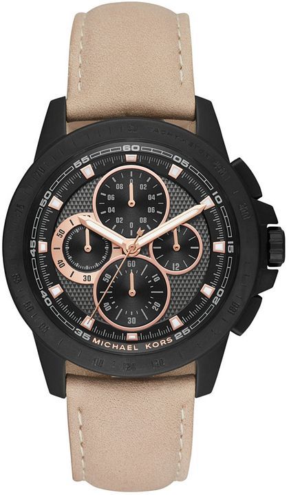  Shop Authentic Michael Kors Ryker Chronograph Black Dial Beige Leather Strap Watch For Men - MK8520 - Luxxuri