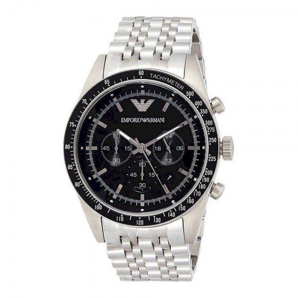  Shop Authentic Emporio Armani Tazio Chronograph Black Dial Silver Steel Strap Watch For Men - AR5988 - Luxxuri