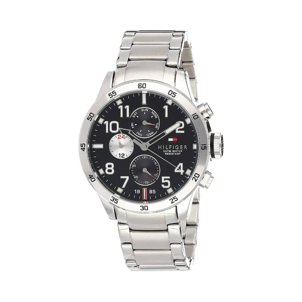  Shop Authentic Tommy Hilfiger Cool Sport Multifunction Black Dial Silver Steel Strap Watch for Men - 1791141 - Luxxuri