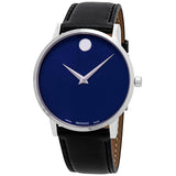  Shop Authentic Movado Museum Blue Dial Black Leather Strap Watch For Men - 607013 - Luxxuri