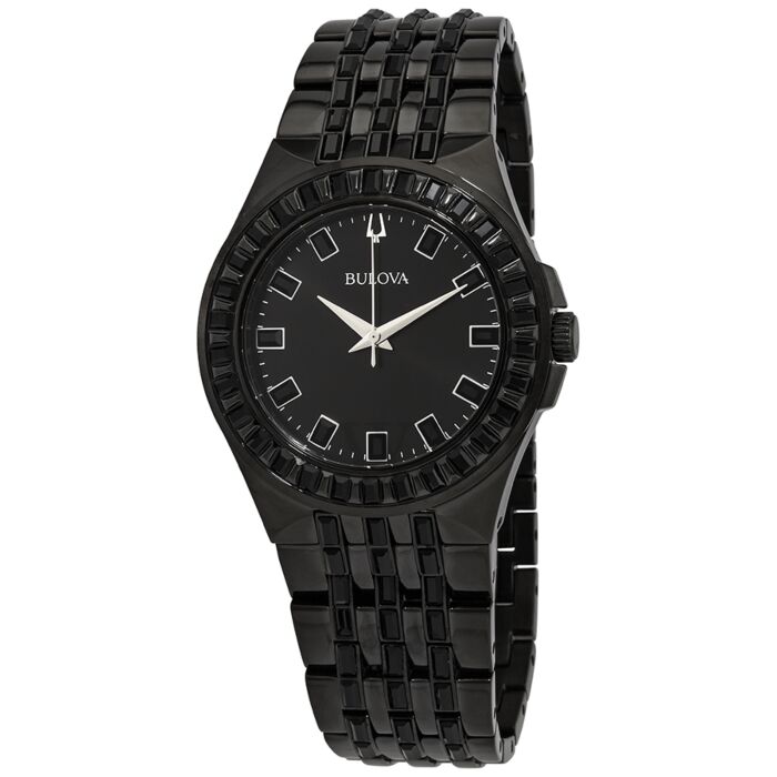  Shop Authentic Bulova Crystal Collection Phantom Black Dial Black Steel Strap Watch for Men - 98A240 - Luxxuri