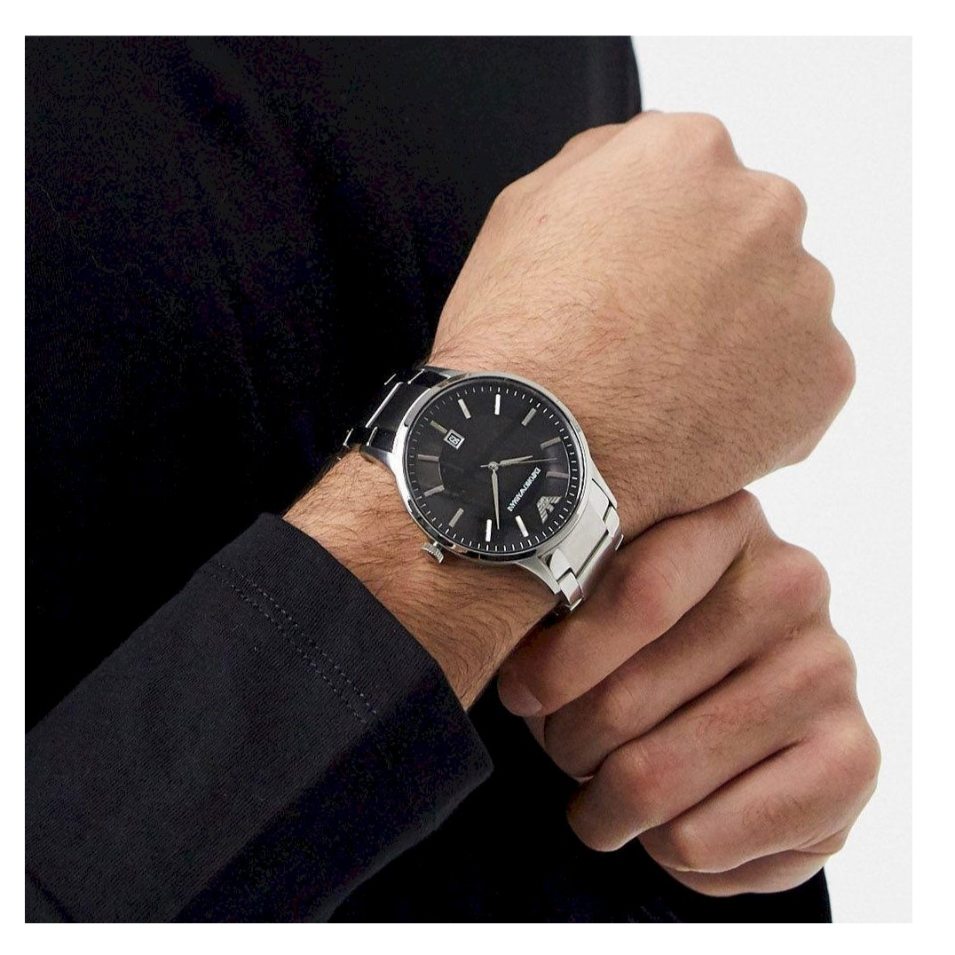 Emporio Armani Renato Quartz Black Dial Silver Steel Strap Watch For Men - AR11181