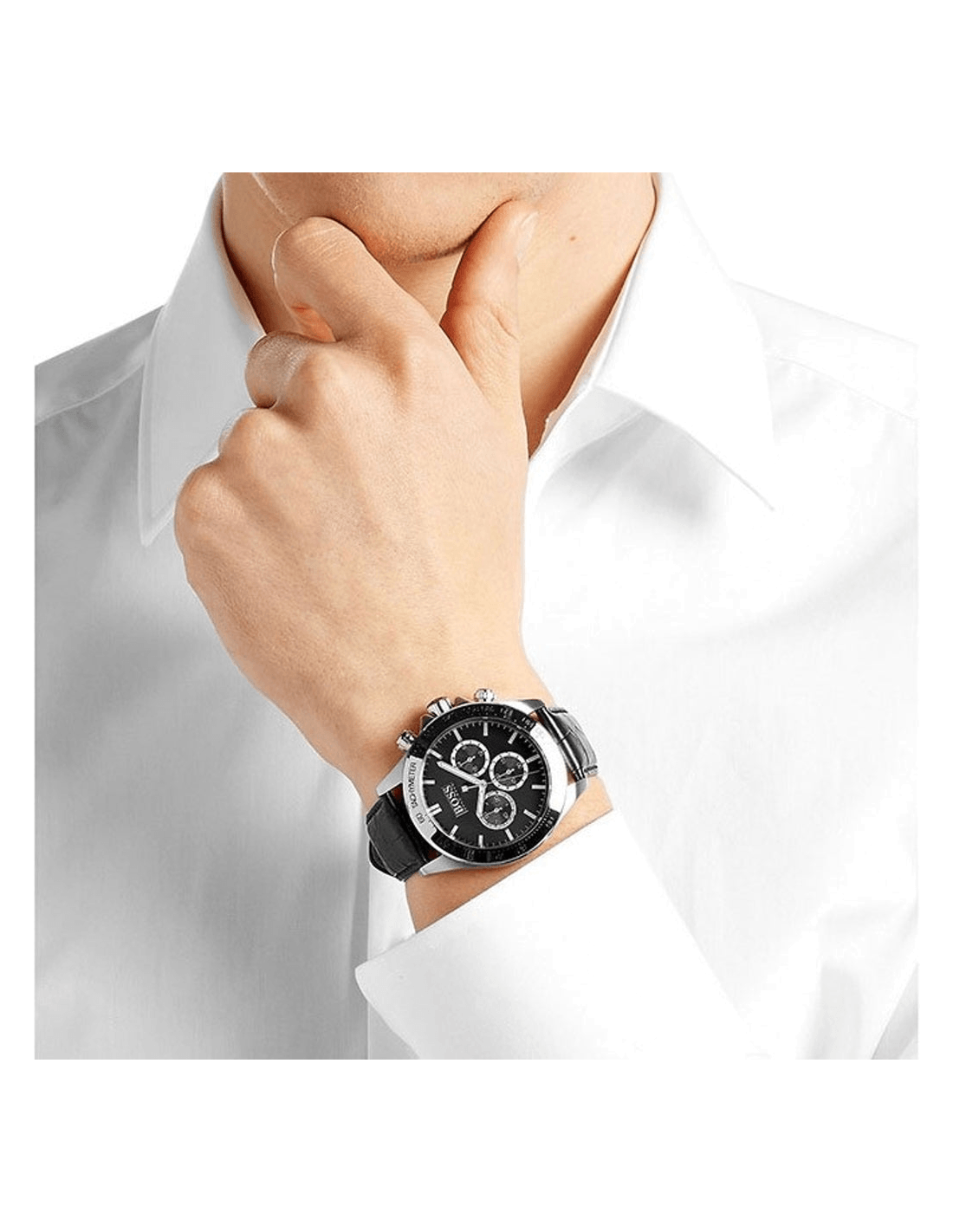  Shop Authentic Hugo Boss Ikon Black Dial Black Leather Strap Watch for Men - 1513178 - Luxxuri