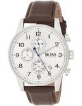 Hugo Boss Navigator White Dial Brown Leather Strap Watch for Men - 1513495