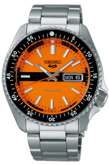  Shop Authentic Seiko 5 Sports Double Hurricane Retro Orange Dial Silver Steel Strap Watch For Men - SRPK11K1 - Luxxuri