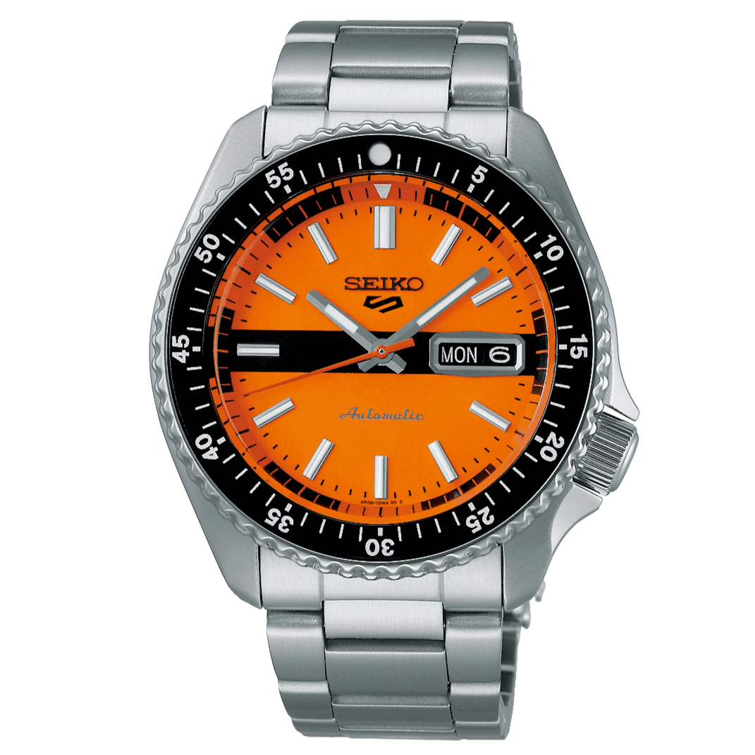  Shop Authentic Seiko 5 Sports Double Hurricane Retro Orange Dial Silver Steel Strap Watch For Men - SRPK11K1 - Luxxuri