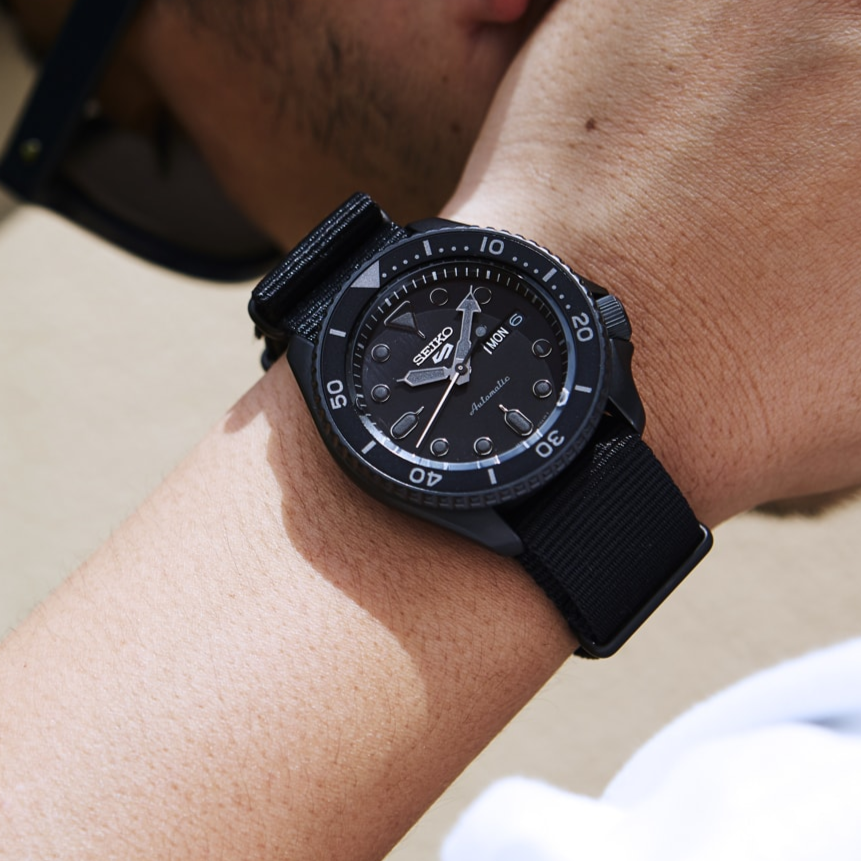 Seiko 5 Sports Automatic Black Dial Black NATO Strap Watch For Men - SRPD79K1
